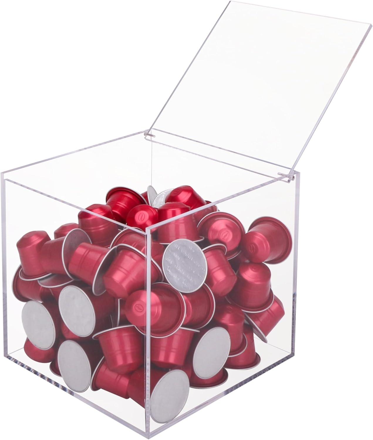 EXZACT Coffee Capsule Cube 15cm Acrylic, Coffee Pod Basket Organiser Compatible for All Capsules, Transparent Capsule Holder, Multifunction Storage,