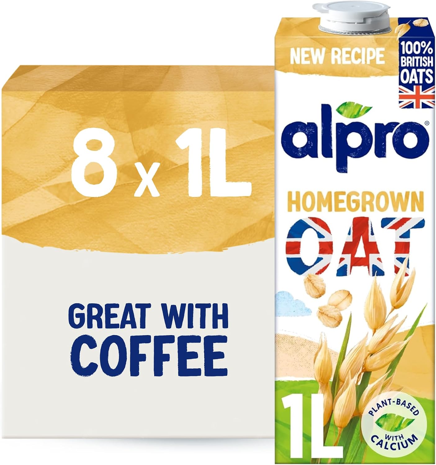 Alpro Oat Drink - 100% British Oats - Plant-Based Long Life Dairy Free & Lactose Free Milk Alternative - 1L (Pack of 8)