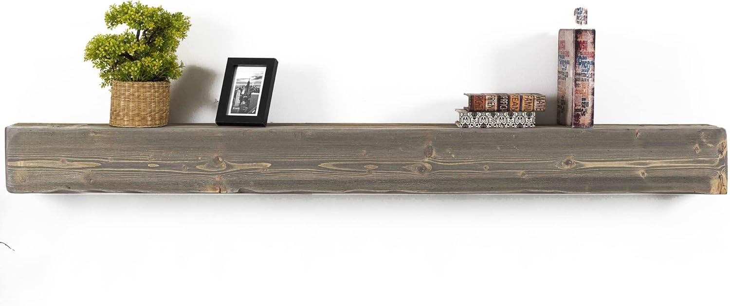 BoscoMondo Rustic Fireplace Mantel Shelf- Pine Wood - Wall Decor, Mounted Farmhouse Shelving (Grey, 66 Extra Thick)