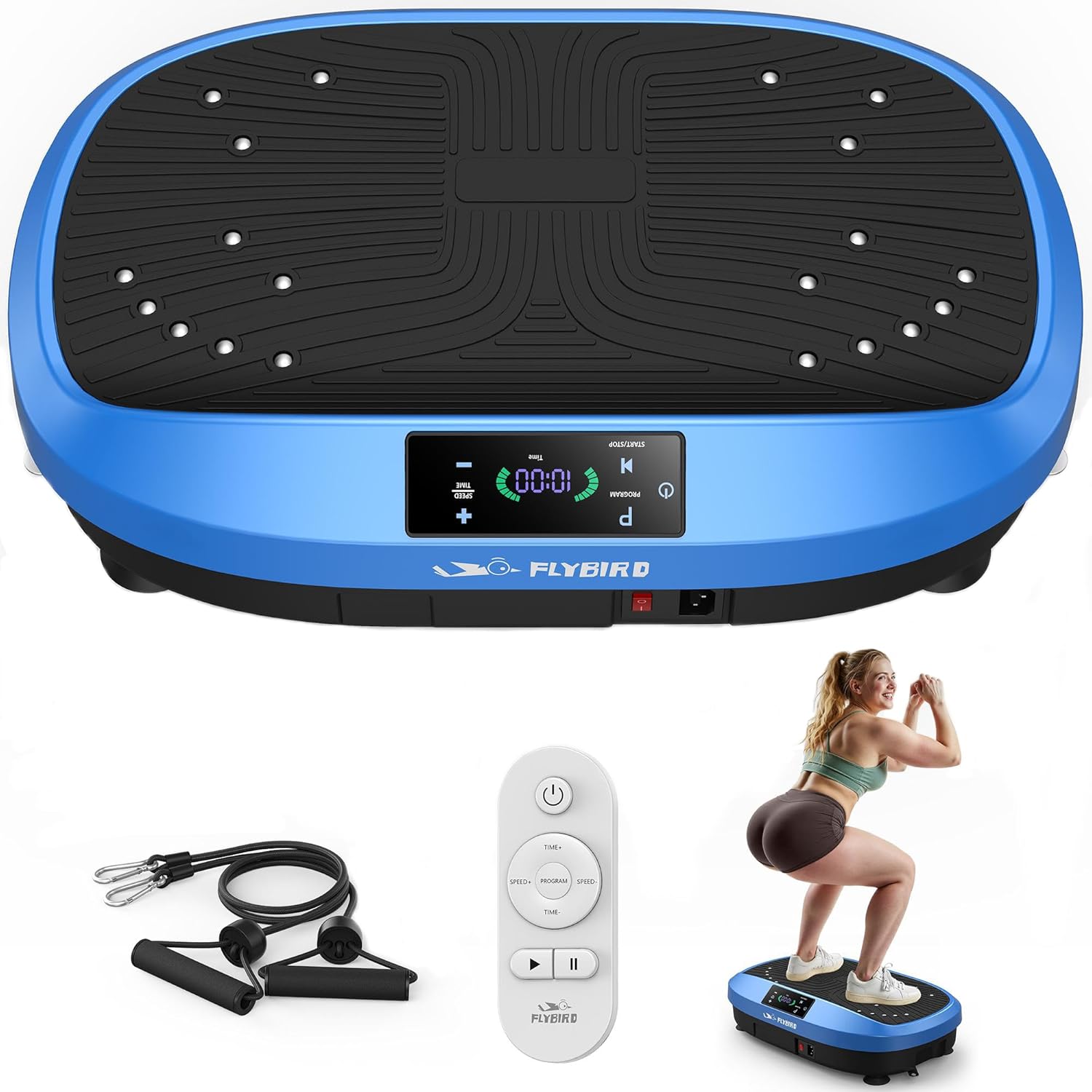 FLYBIRD New Upgrade Vibration Plate,120 Intensity Levels/5 Programs for Lymphatic Drainage Whole Body Weight Loss Exercises Machine,150KG Weight Capacity,Quiet for Home Use,with 2 Resistance Bands