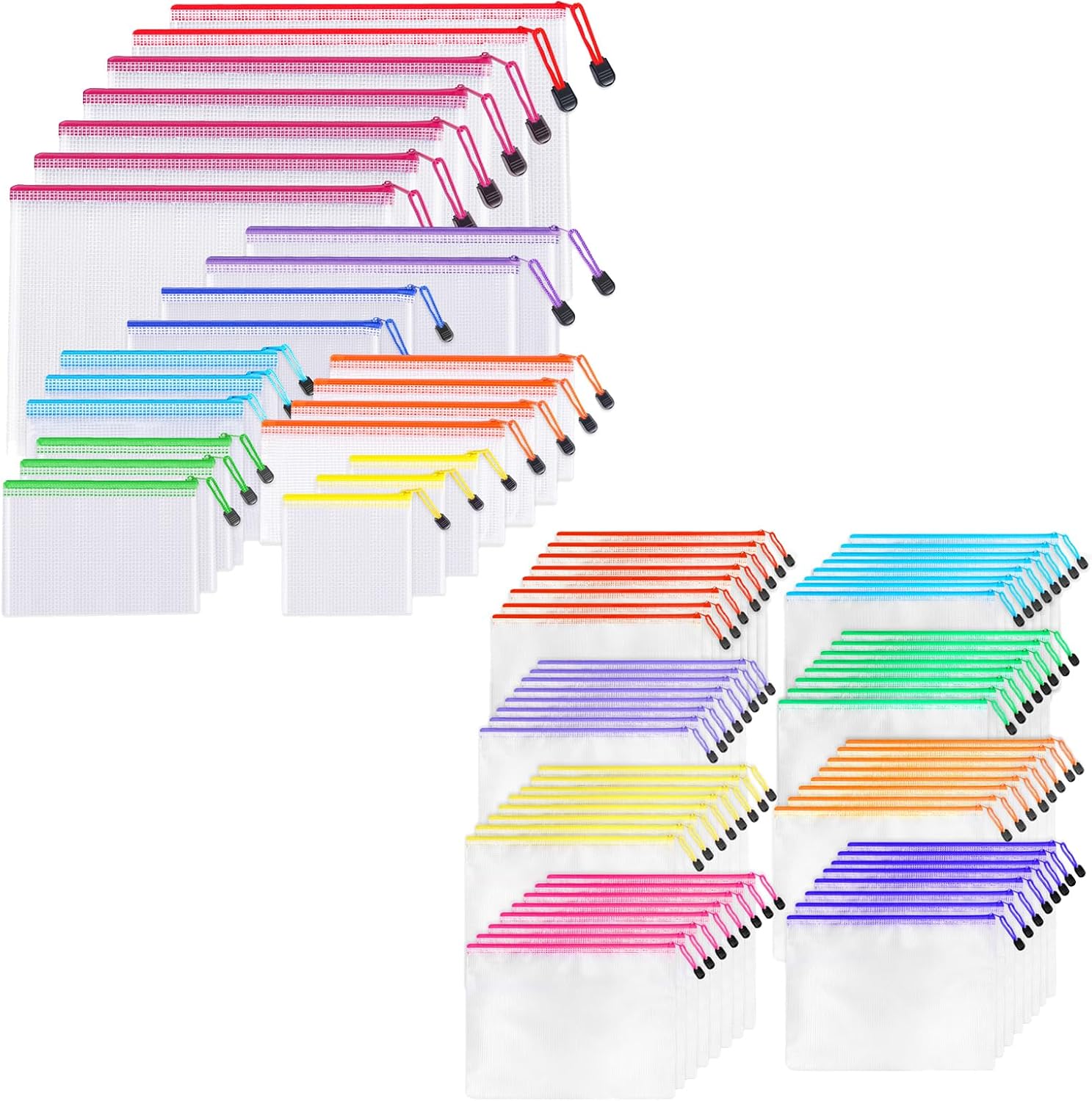 88pcs Mesh Zipper Pouch Bags - 8 Sizes Plastic Zipper Pouches for Organization, Mesh Bags with Zipper, Waterproof Clear Travel Pouches, UMETDO File Bag with Zipper for Office Supplies, Variety Pack