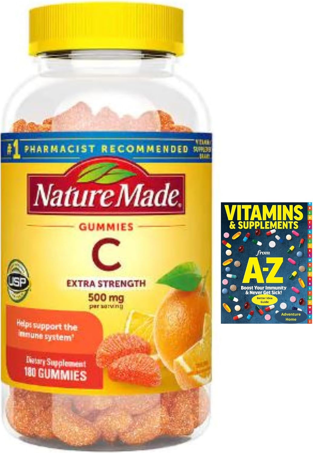 Adventure Home Extra Strength Vitamin C 500 mg,Dietary Supplement for Immune Support, 180 Gummies, 90 Day Supply+Better Guide Vitamins Supplements Free Book