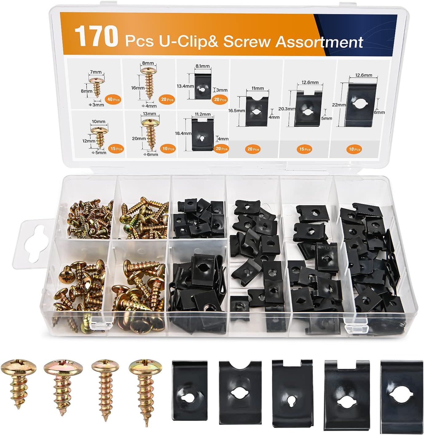 GOOACC 170Pcs Car U-Clip and Screw Assortment Kit 9 Different Sizes Automotive U Nut and Screw Clip Replacement Parts for Dash Door Panel Interior