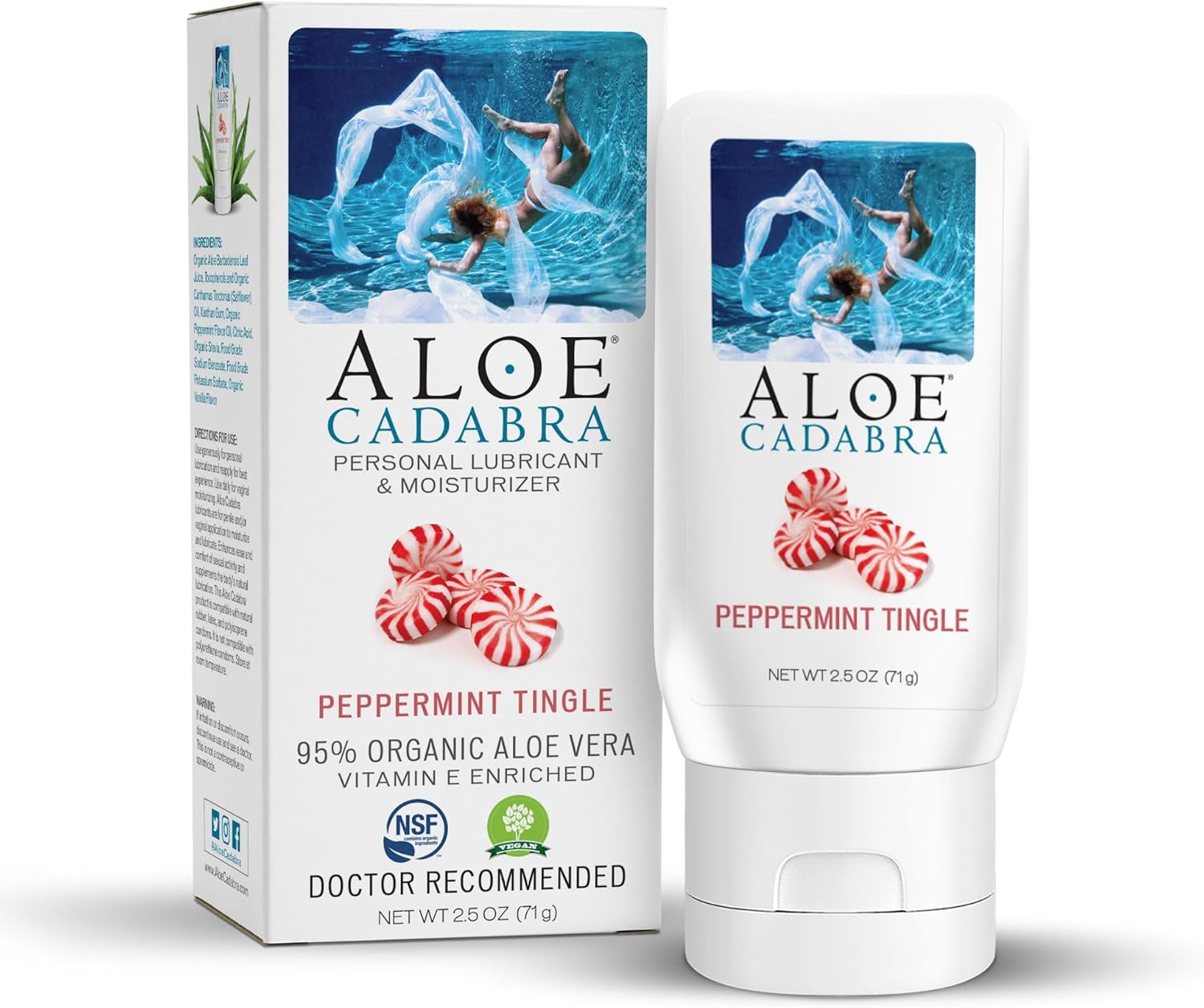 Aloe Cadabra Flavored Personal Lubricant and Vaginal Moisturizer, Organic Edible Aloe Lube for Men, Women and Couples, Non-Staining, pH Balanced, Toy Compatible (Peppermint, 2.5 Ounces, 1 Pack)