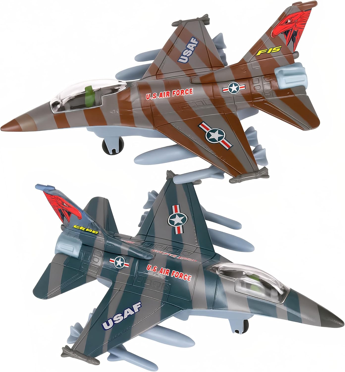 ArtCreativity F-16 Fighter Jet Toy Set for Kids – 2 Pack F16 Fighting Falcon Diecast Metal Airplanes, Pull Back Military Jets – Air Force Toys for Boys, Birthday Gifts, Cake Toppers, Party Favors