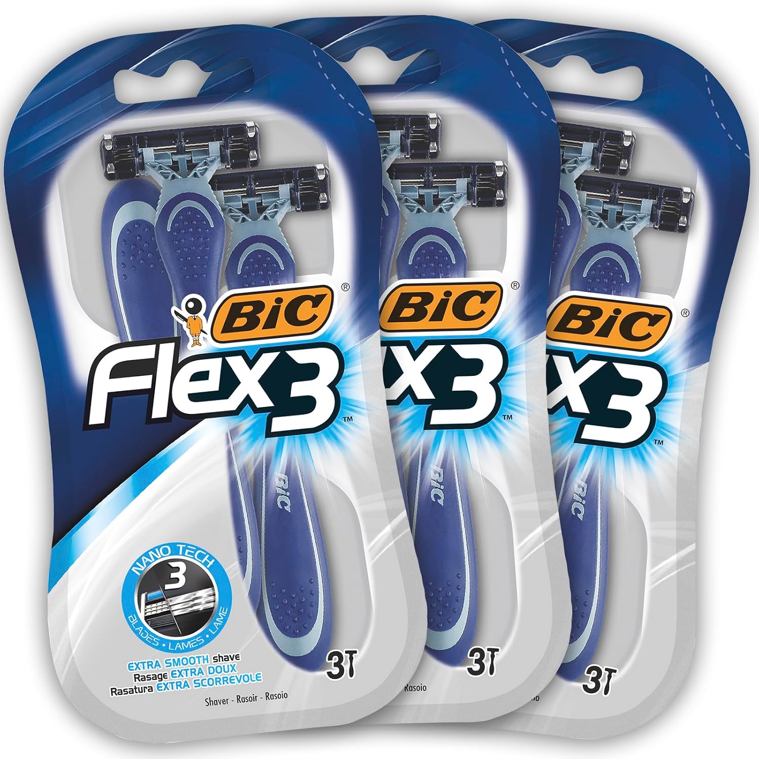 BIC Flex 3 Blade Mens Disposable Razor, 3 Count (Pack of 3)