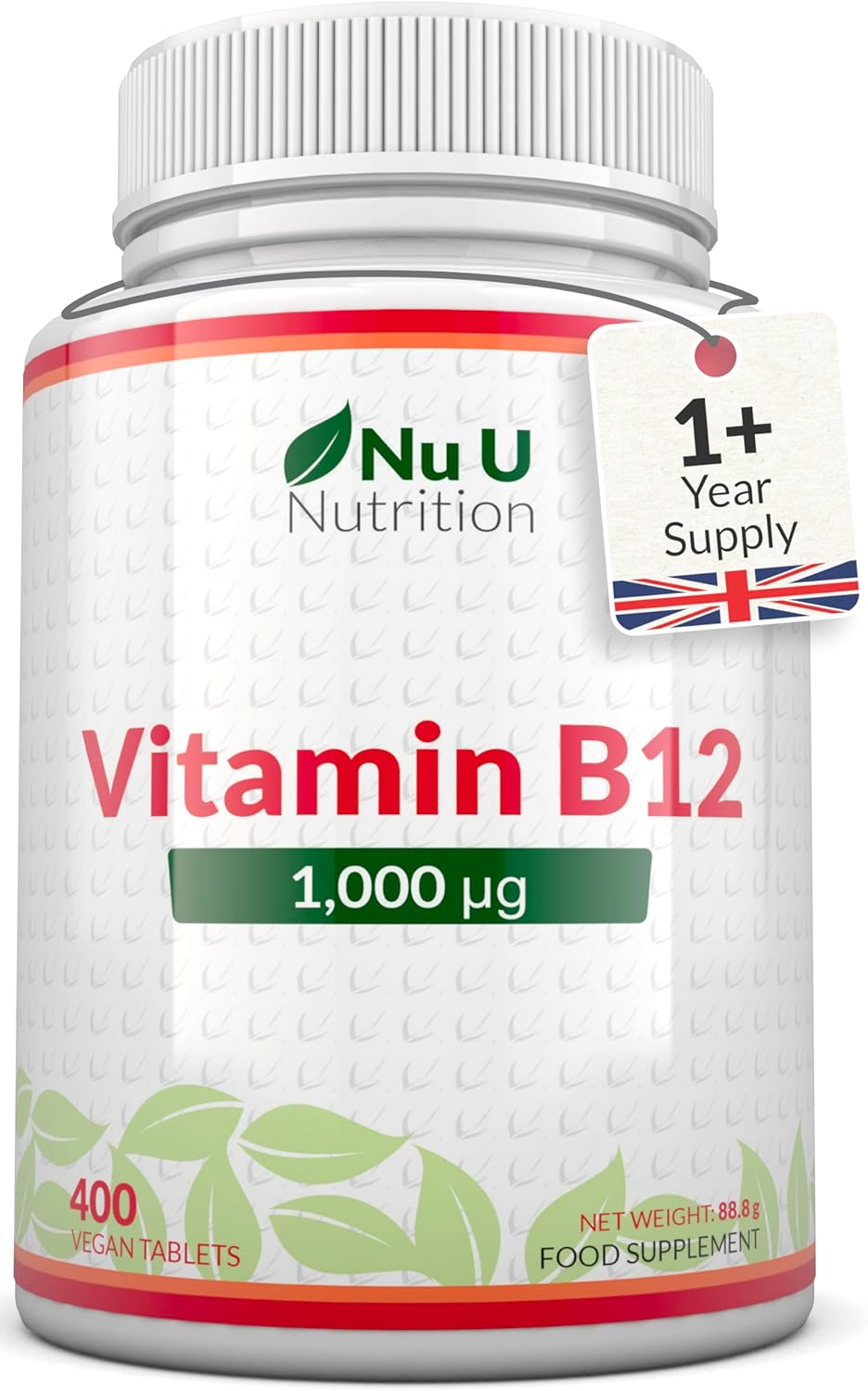 Vitamin B12 1000mcg - 400 High Strength Vegan Tablets - VIT B12 Methylcobalamin - 13 Month Supply - Made in The UK - Nu U Nutrition