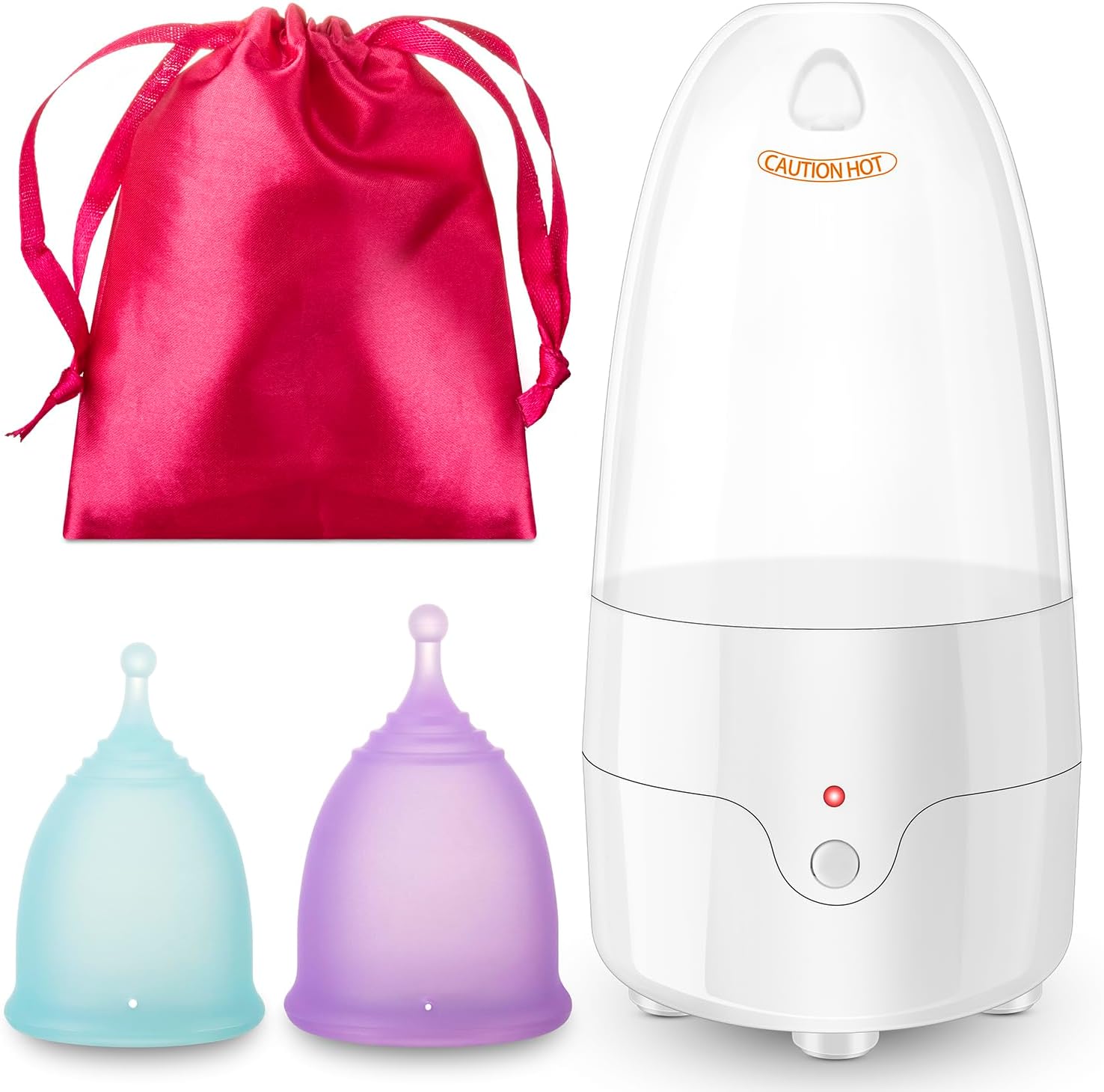 Menstrual Cup Steamer Sterilizer with 2 Reusable Menstrual Cups, Period Cups Cleaner Wash Kit, Cleans Your Cup in 2-5 Mins and Will Automatic Power Off When The Temperature Reaches