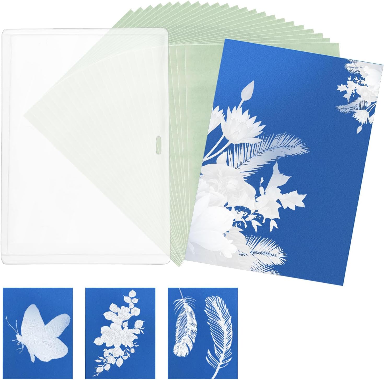 24 Sheets Sun Print Paper Kit, 5.83x4.13in Cyanotype Paper with Transparent Folder High Sensitive Nature Solar Print Paper for Kids Adults Art Crafts DIY Project