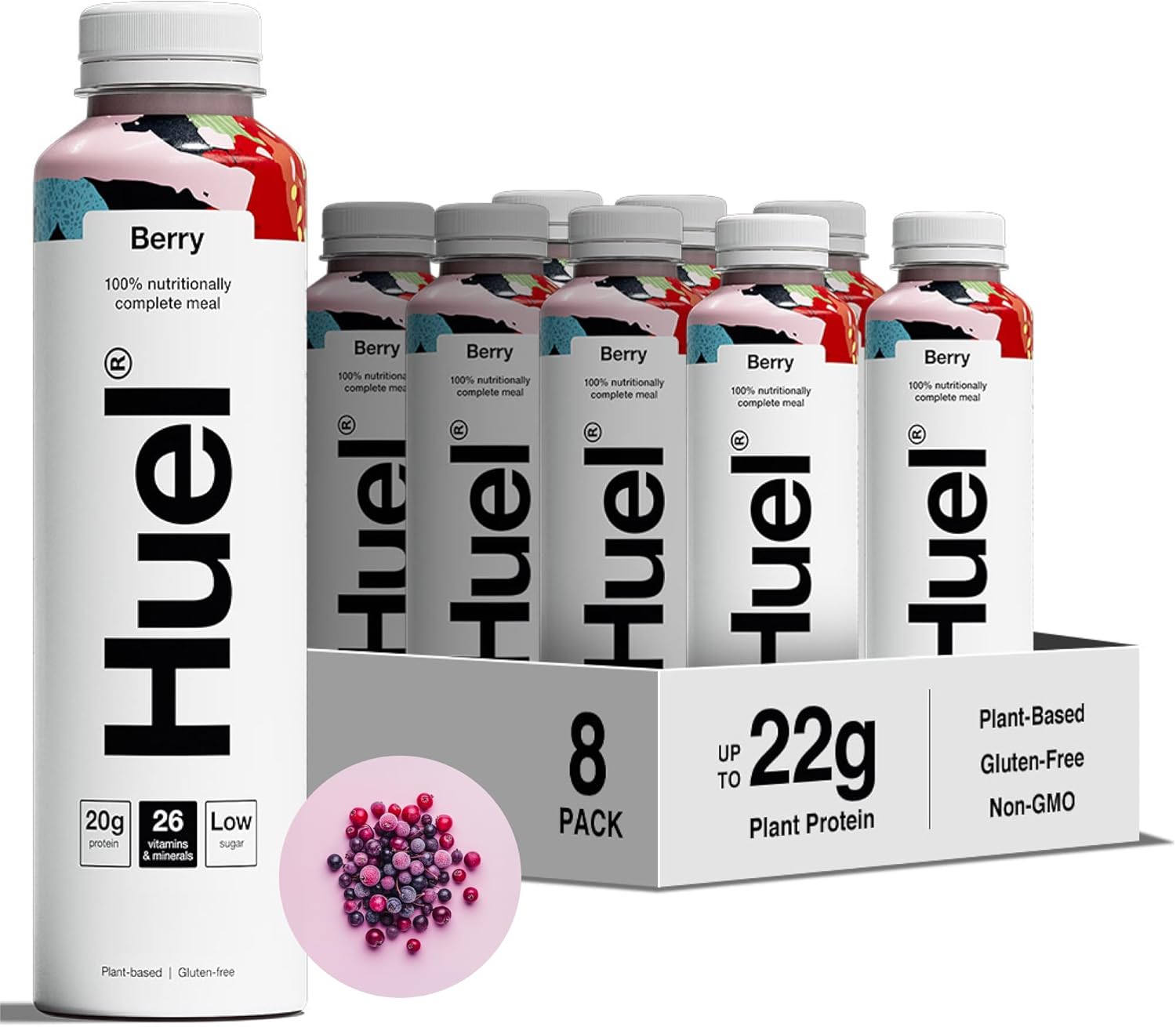 Huel Ready-to-Drink Meal, Berry Protein Drink, 8 x 500ml Bottles, Protein Shakes, Pre-Portioned Meal, 20g of Protein per Bottle, Rich in Essential Vitamins, Minerals and Fibre Meal Replacement Shake