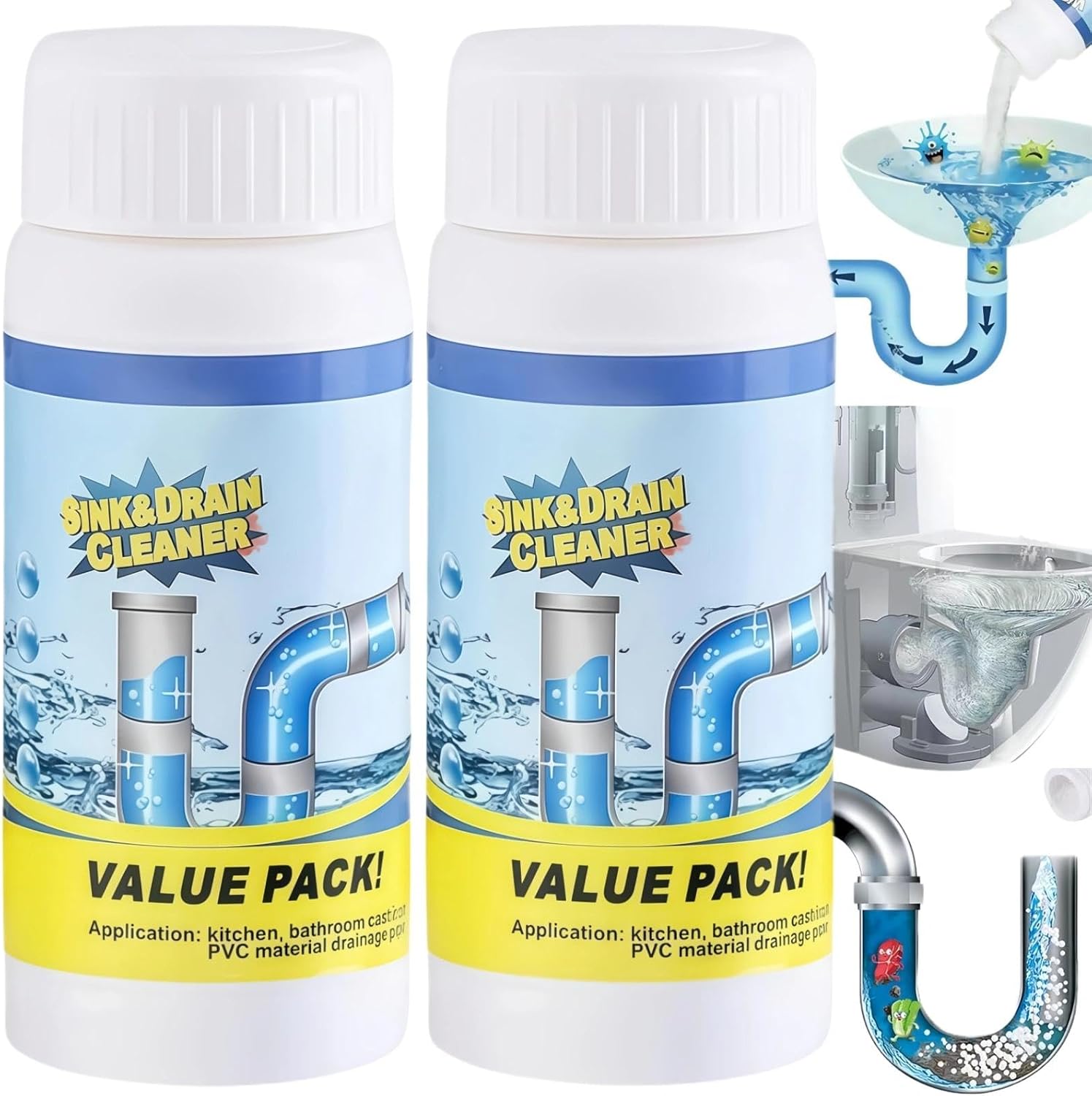 2PCS Powerful Sink and Drain Cleaner, Powerful Foaming Sink and Drain Cleaner - Fast-Acting Pipe Clog Remover, Heavy-Duty Pipe Dredging Agent & Unblocker for Bathroom, Kitchen, Shower