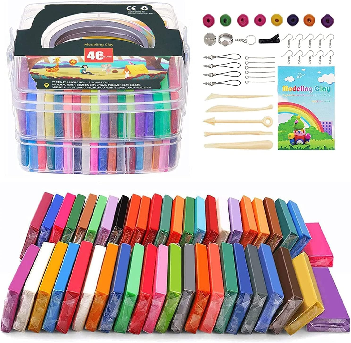 Polymer Clay - 46 Colors 1.28Kg/2.80LB Nontoxic Oven Bake Polymer Clay Blocks Set,Modelling Clay DIY Craft Kits,Best Christmas and Birthday Gifts for Kids