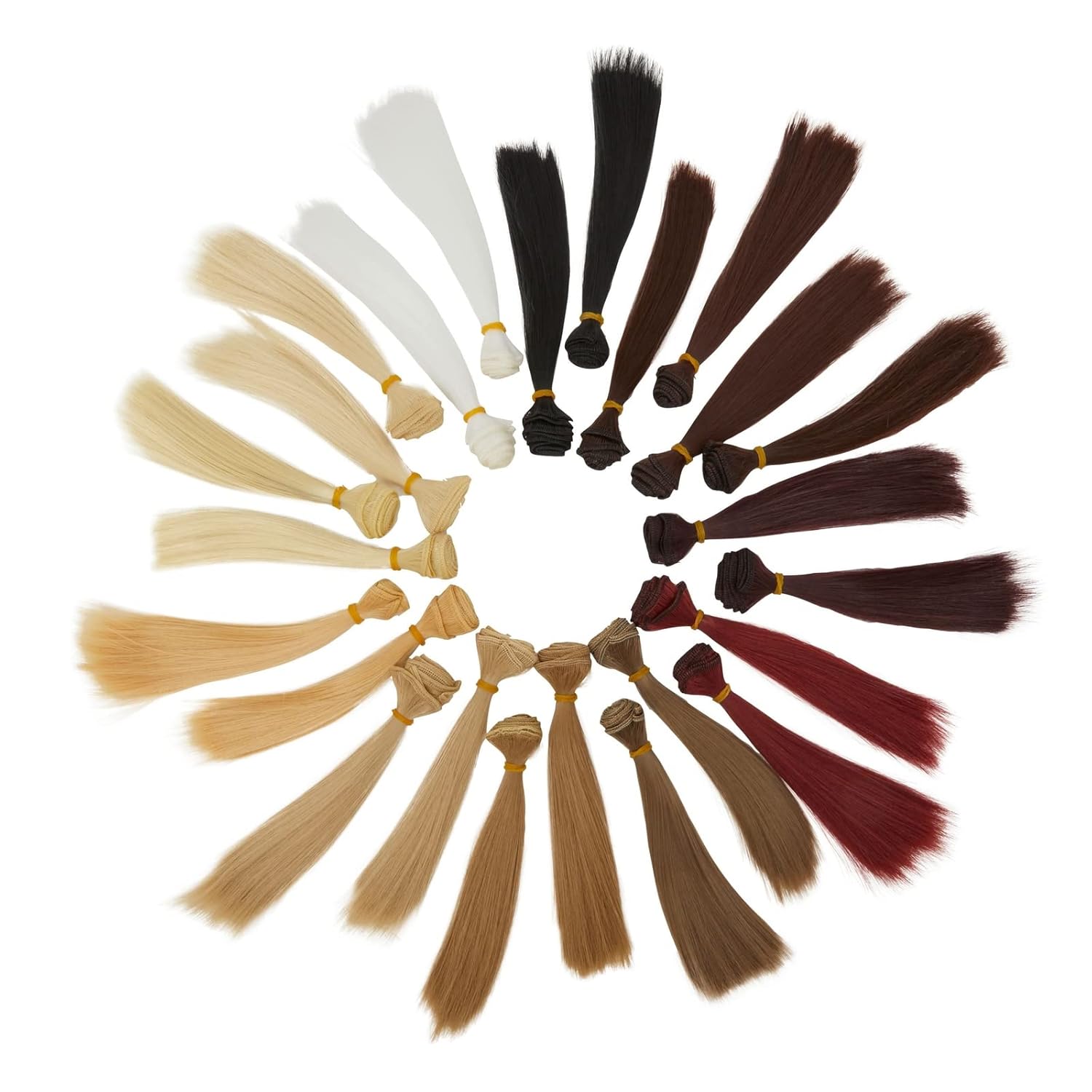 24-Pack Straight Synthetic Doll Hair Wefts, 39.4x5.9-Inch Faux Hair Extensions in 12 Colors for Making Dolly and Figurine Wigs, Rerooting, Crafting and Art Supplies (Natural Colors)