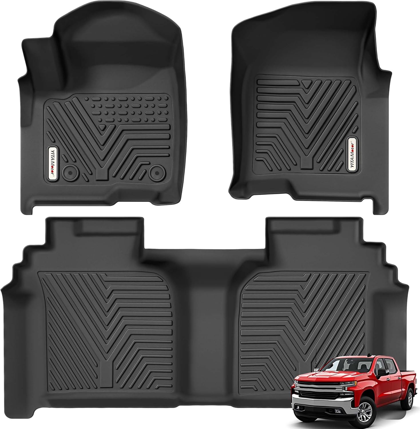 YITAMOTOR Floor Mats Compatible with 2019-2026 Chevrolet Silverado 1500/GMC Sierra 1500 & 2020-2026 Chevy Silverado/GMC Sierra 2500HD/3500HD Crew Cab with Rear Underseat Storage Box, Front Bucket Seat