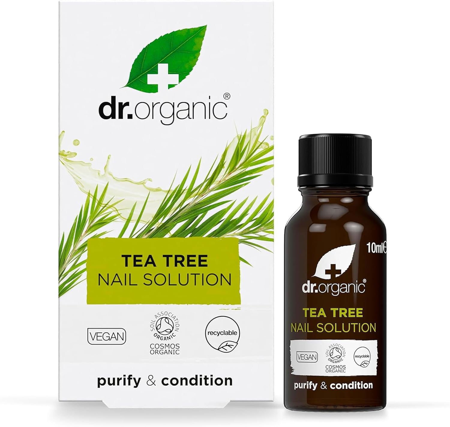 Dr Organic Tea Tree Nail Solution, Purifying, Conditioning , Mens, Womens, Natural, Vegan, Cruelty-Free, Paraben & SLS-Free, Recyclable & Recycled Ocean Bound Plastic, Certified Organic, 10ml