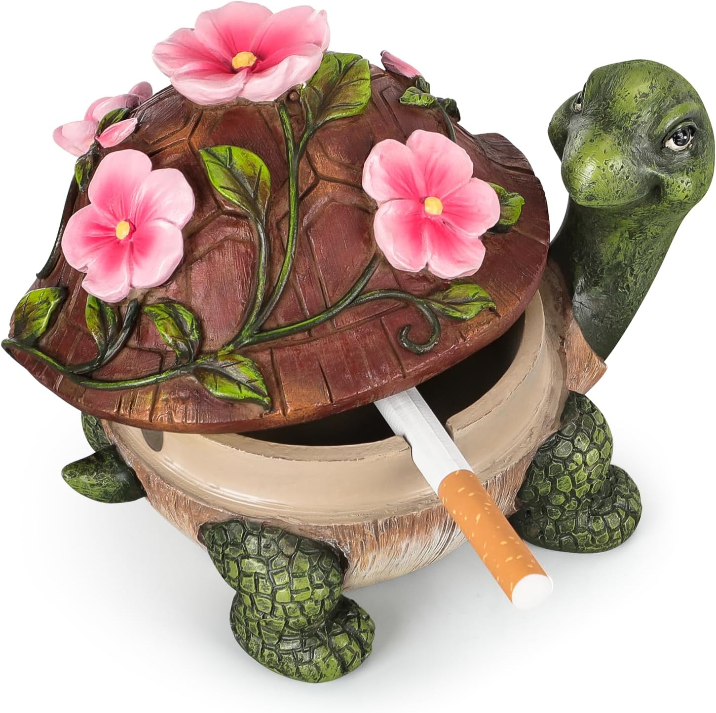 Ashtrays, Cute Turtle Outdoor Ashtray for Cigarettes for Home Office, Porch Patio Decorations, Outdoor Indoor Ashtray, Holiday Gift (Flower Turtle)