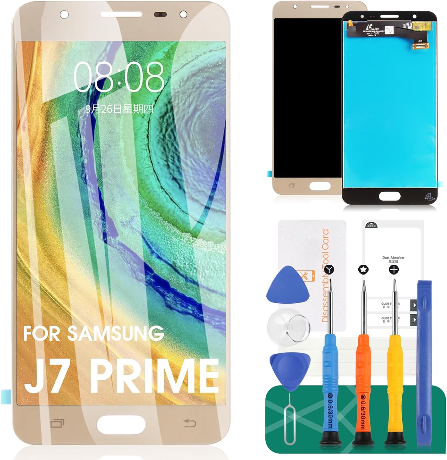 Srjtek for Samsung Galaxy J7 Prime Screen Replacement LCD Display Touch Digitizer Glass Sensor G610 G6100 G610F SM- G610M/DS SM-610F/DS On7 2016 Repair Parts Kit Assembly Gold