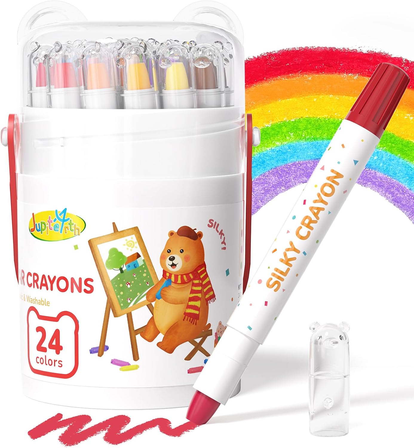 24-Color Crayons for Toddlers 1-3 and Kids 4-8, Non-Toxic Washable Crayons, Ultra-Silky Easy-Grip Art Supplies, Ideal Coloring Gift for Boys and Girls