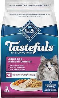Blue Buffalo Tastefuls Adult Hairball Care Dry Cat Food, Made in the USA with Natural Ingredients, Chicken & Brown Rice Recipe, 3-lb. Bag