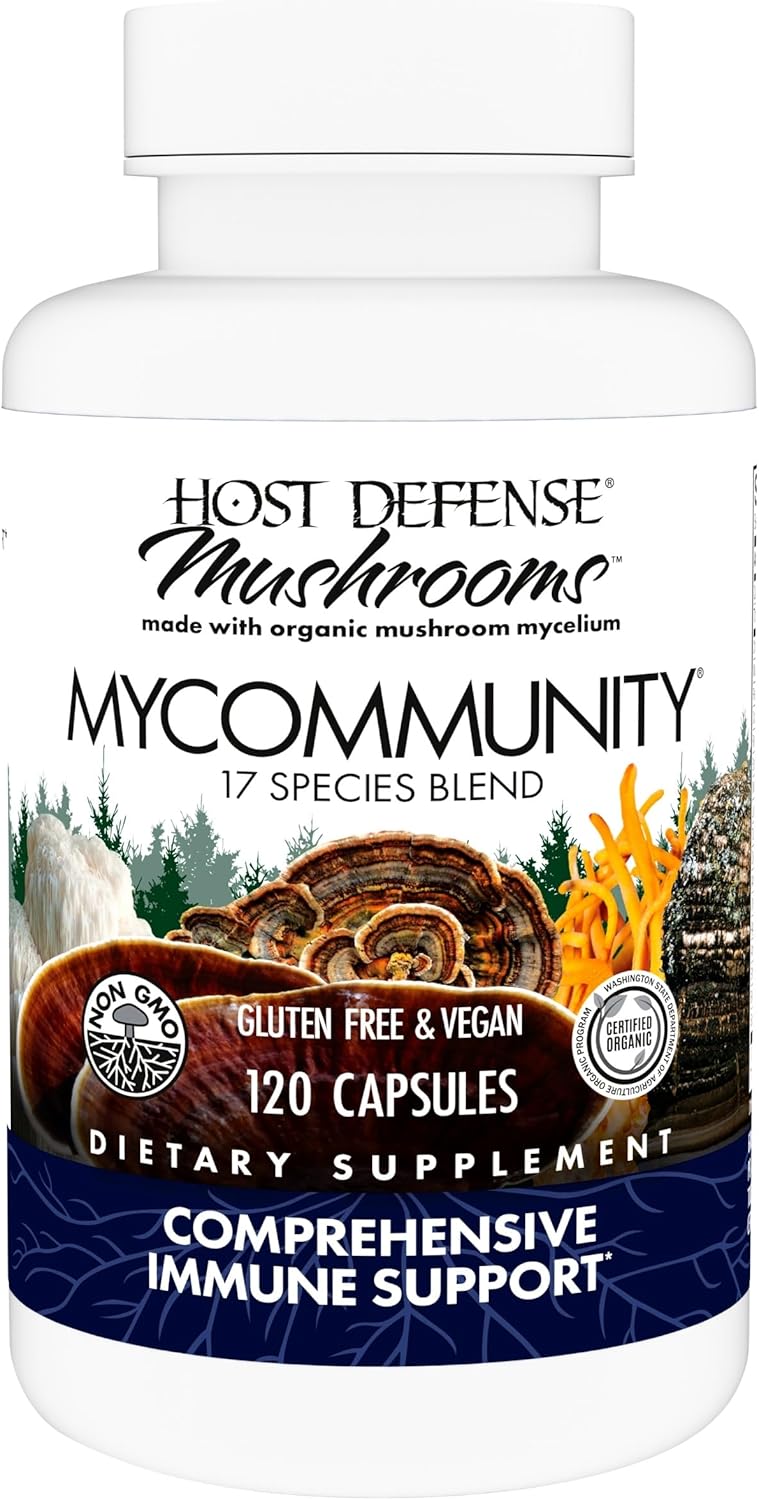 Host Defense MyCommunity Capsules - 17 Species Blend Mushroom Supplement for Immune Support - Herbal Aid with Lion's Mane, Reishi. Chaga, Cordyceps, Turkey Tail & More - 120 Capsules (60 Servings)*