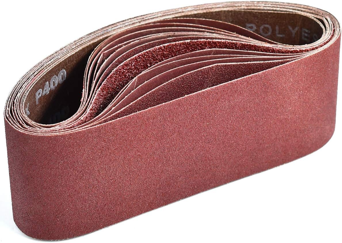 3 x 21-Inch Aluminum Oxide Sanding Belts, 40/80/120/240/400 Assorted Grits Abrasive Belts for Belt Sander, 15-Pack