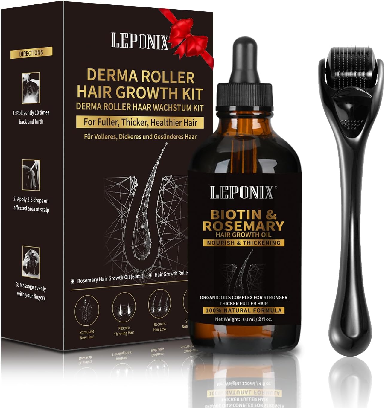 Rosemary Oil for Hair Growth, Diluted Rosemary Oil for Hair/Derma Roller Promotes Thicker Hair and Scalp Nourishment, Hair Loss Treatment for men and Women, Mens Gift Set