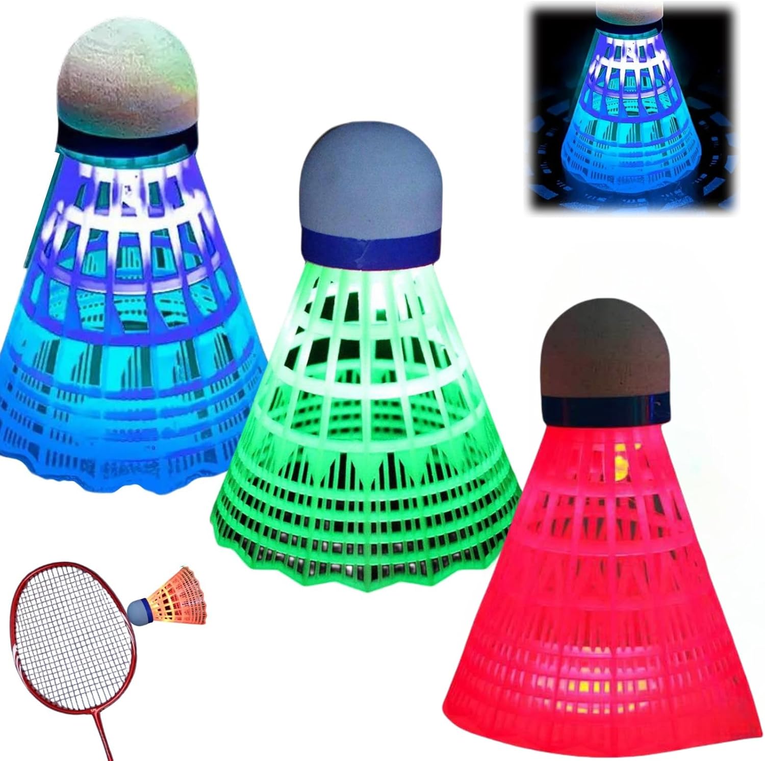 3PCS Led Badminton Shuttlecocks,Led Badminton Glow for Sports Activities,Lumi-Nous Badminton Colorful High Elasticity,Windproof and Dur-Able for Indoor and Outdoor at Night,Light Up Shuttlecocks