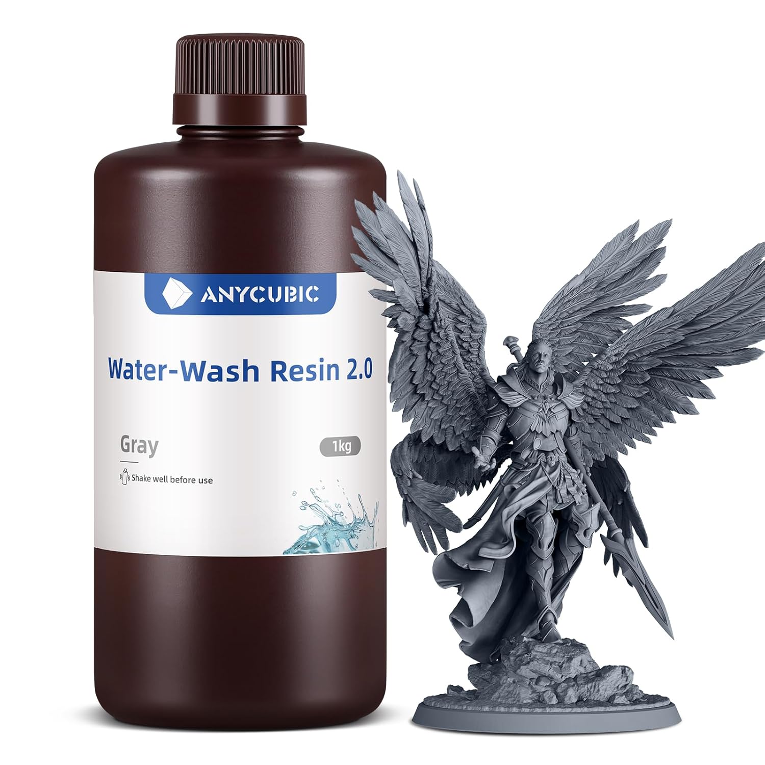 ANYCUBIC Water Washable 3D Printer Resin 2.0 with Easy Post-Processing, High Precision and High Resilience, Low Odor and Anti-Yellowing 3D Resin for LCD/DLP Printers(Grey,1kg)