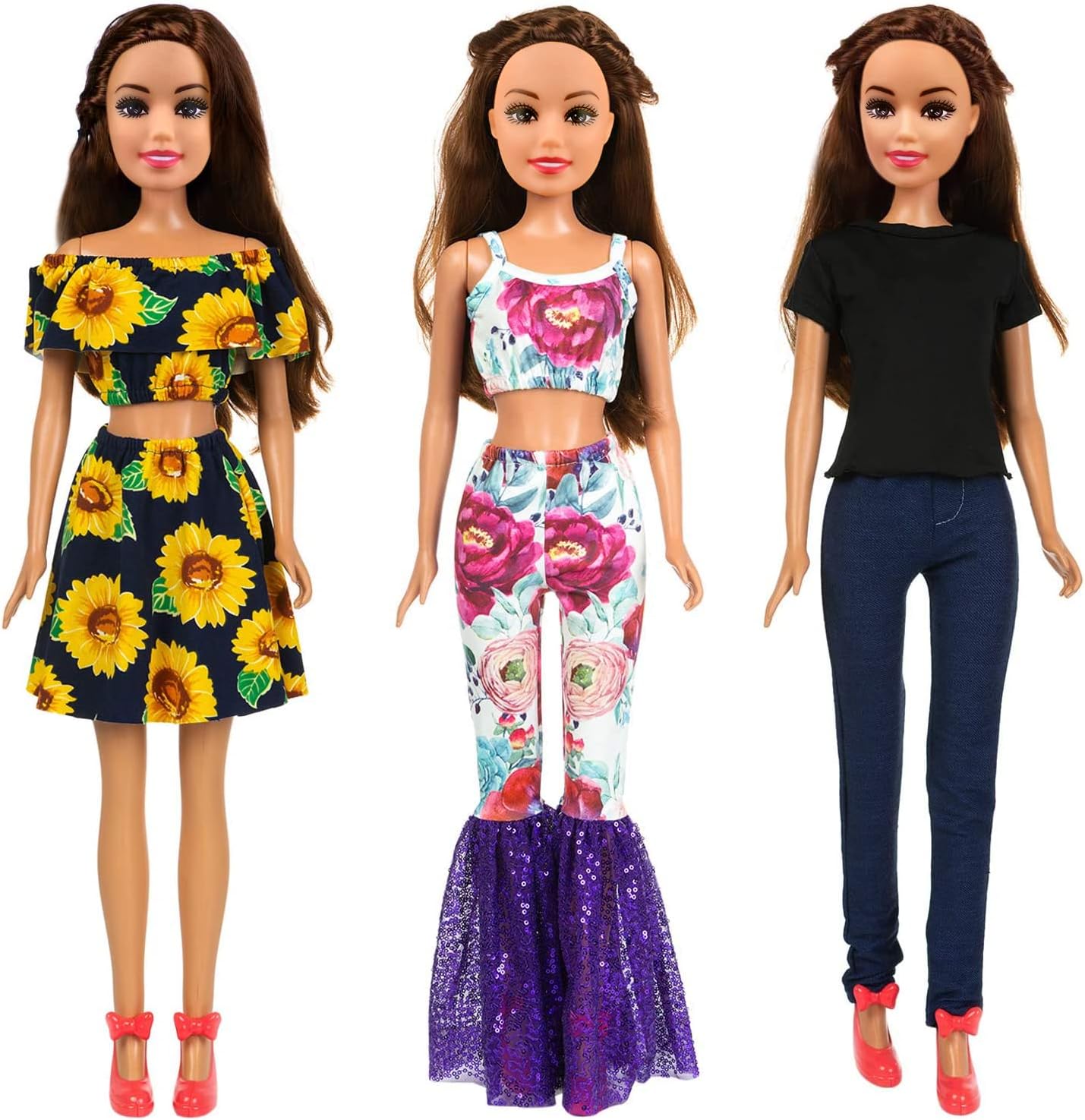 ZITA ELEMENT 3 Sets Fashion 28 Inch Girl Doll Clothes Dress Outfits - Quality Casual Wear Clothes Set, Fashion Sun Flower Off Shoulder Dress and Sequined Flared Pants for 28 Inch Girl Doll Clothing