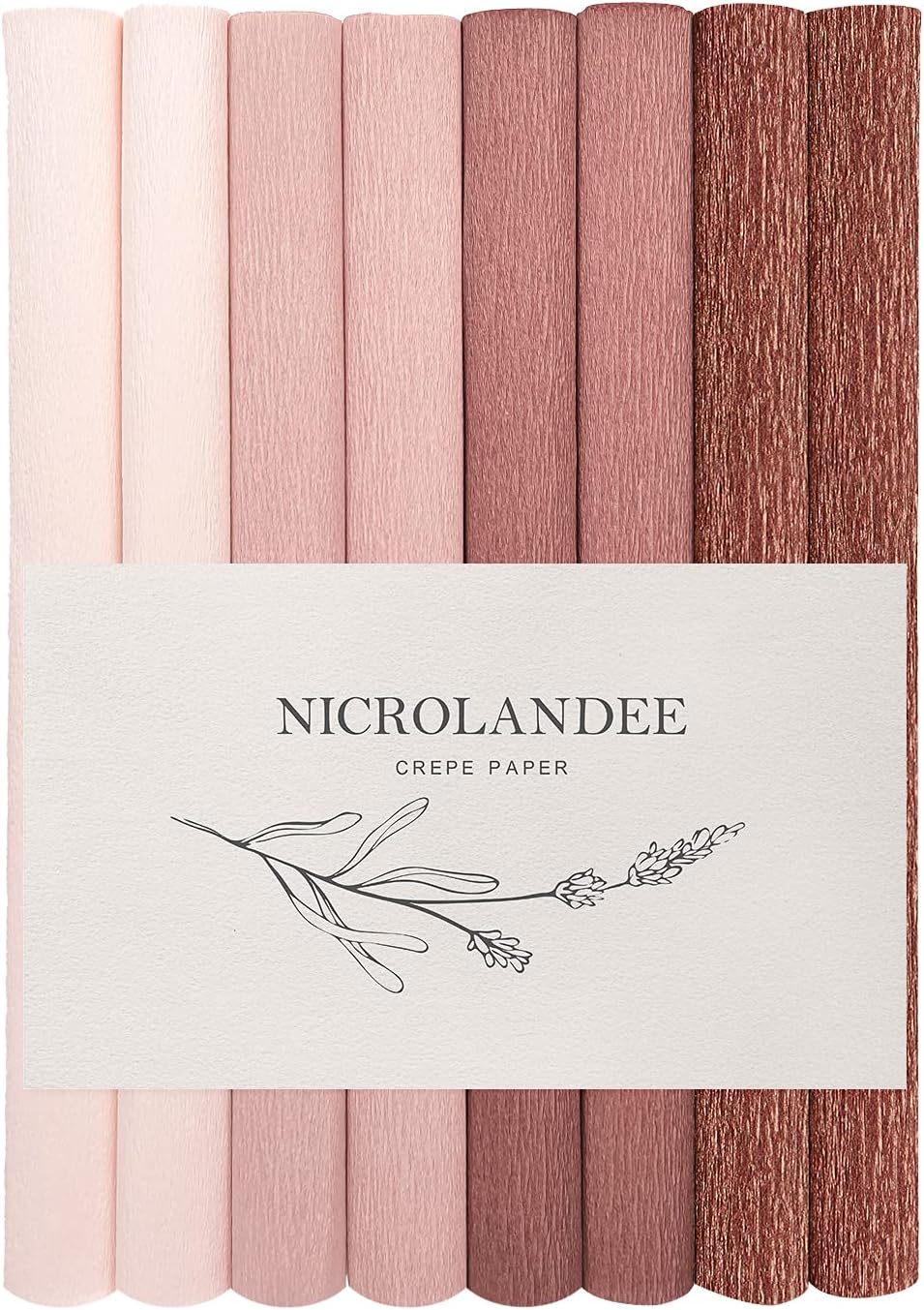 NICROLANDEE 8 Rolls Rose Gold Premium Crepe Paper Rolls for DIY Gift Wrapping Paper Crafts Birthday Wedding Holiday Paper Flower, 20 inches Wide by 6.56 ft Long, 4 Colors