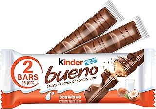 Kinder Bueno Milk Chocolate and Hazelnut Cream Candy Bar, 2 Kinder Bueno Bars per Pack