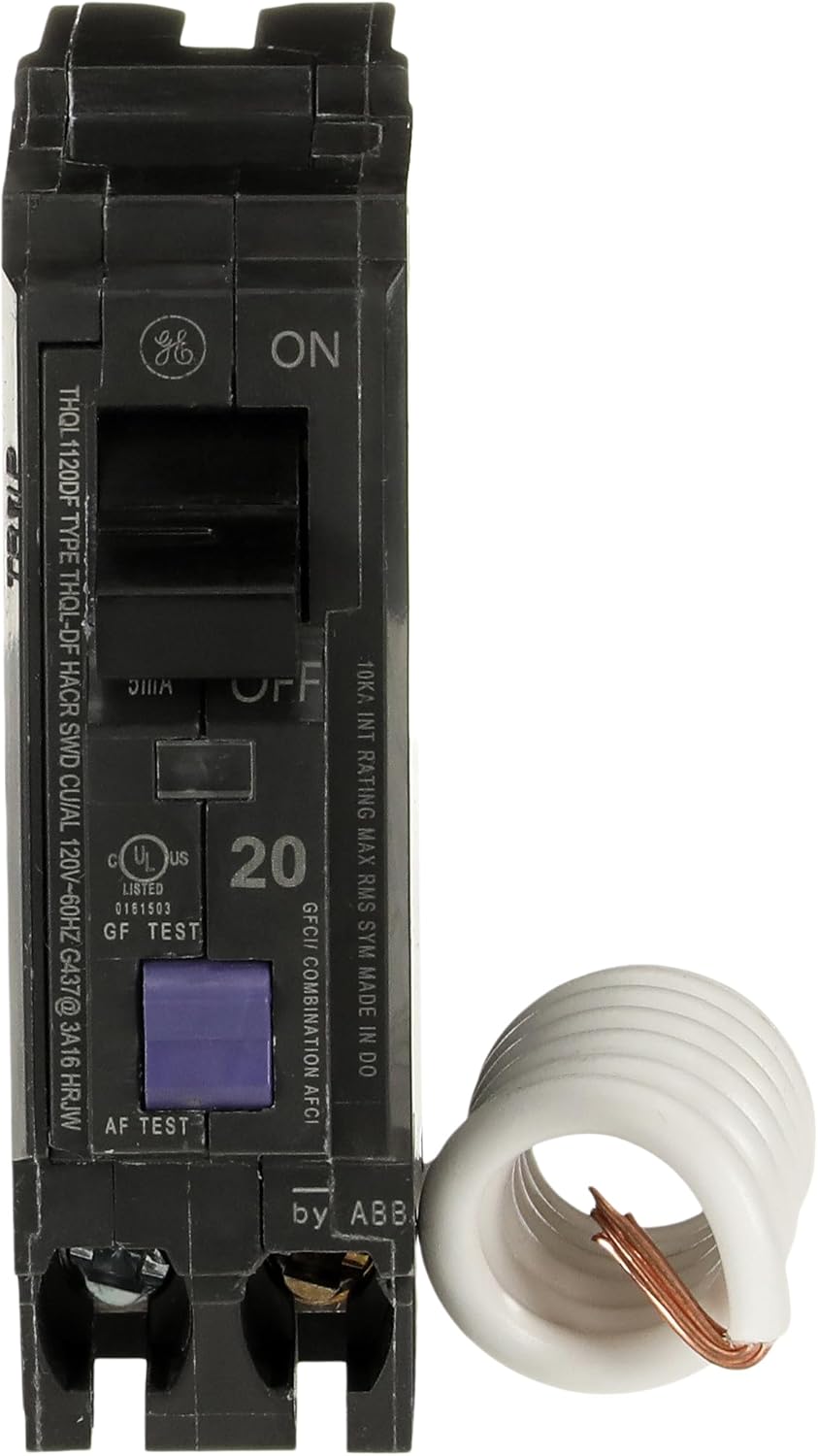 ABB Q-Line® THQL1120DFP 20A Dual Function AFCI/GFCI Circuit Breaker • 20 Amp Single Pole 120 VAC Breaker • Arc Fault Circuit Interrupter & Ground Fault Circuit Interrupter • Plug-in Mount Type