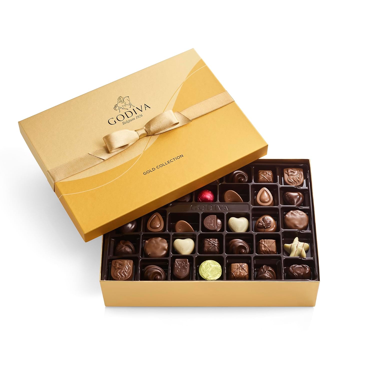Godiva Chocolatier Gold Ribbon 72-Piece Assorted Chocolate Gift Box – Gourmet Chocolate Candy Variety Pack – Dark Caramel, Milk Chocolate, Nuts– Gift Basket for Birthday, Anniversary, Congratulations