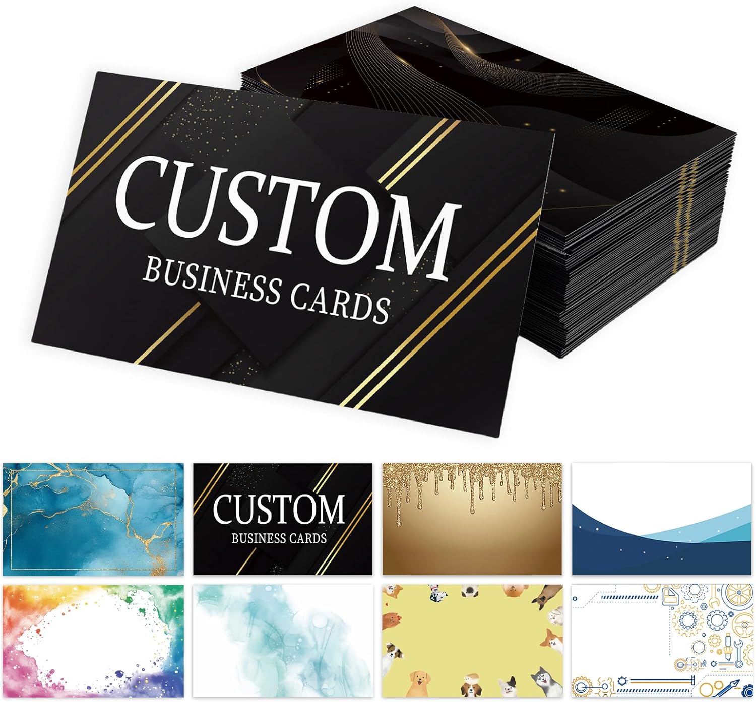 Custom Business Cards - 300gsm Matte Paper Waterproof Front & Back Printed 3.5x2 inch Customizable Logo/Text/QR Code 100/200/500/1000/2000 Pcs