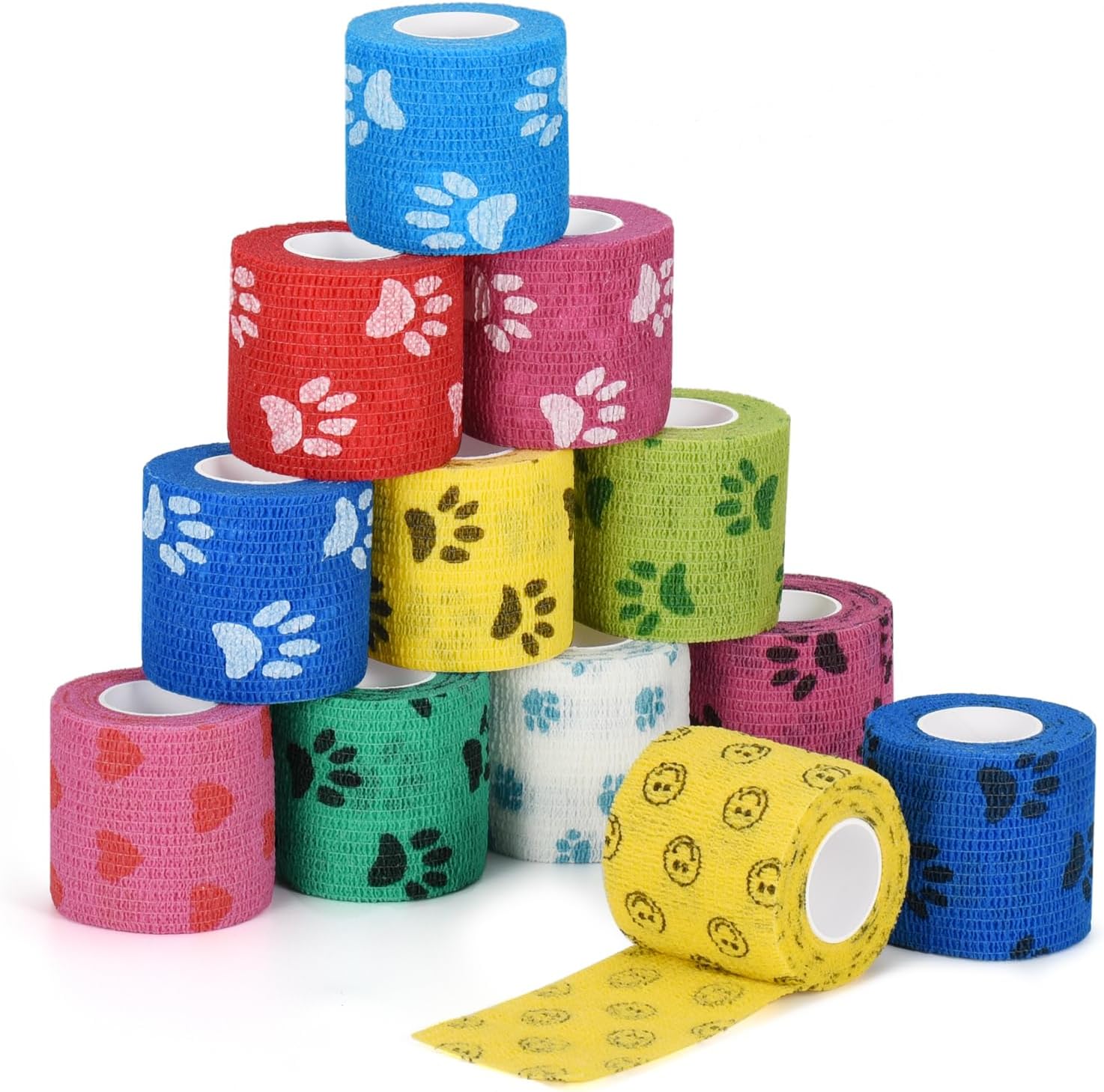 Sagafly 12 Rolls Pet Vet Wrap Cohesive Bandages for Pets Self Adhesive Bandage for Dogs Elastic Bandage Wrap Tape for Wrist Ankle Sprains & Swelling 5cm x 4.5m
