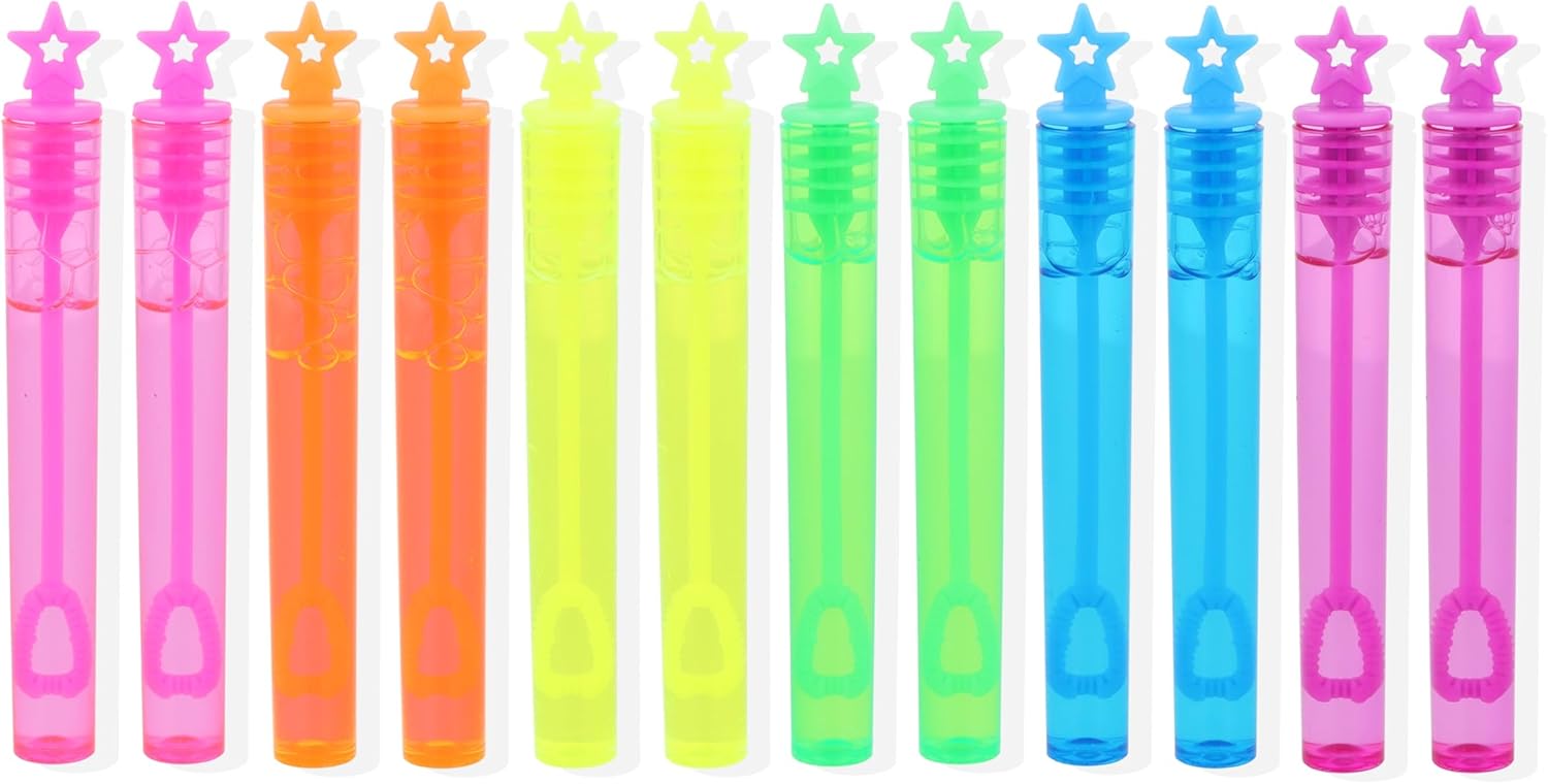 Henbrandt 12 x Neon Star Party Bubble Tubes with Wand Children's 4ml Bubbles Loot Bag Fillers Summer Games for Boys and Girls Kids Party Bags