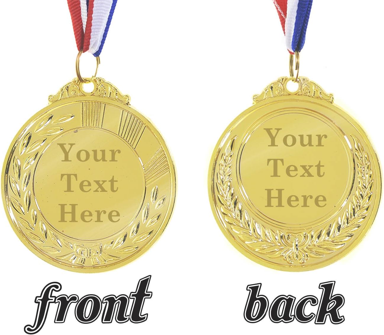 Sales-to-you Personalised Engraved Metal Gold Coloured Medal With Lanyard Custom Text Front and Back