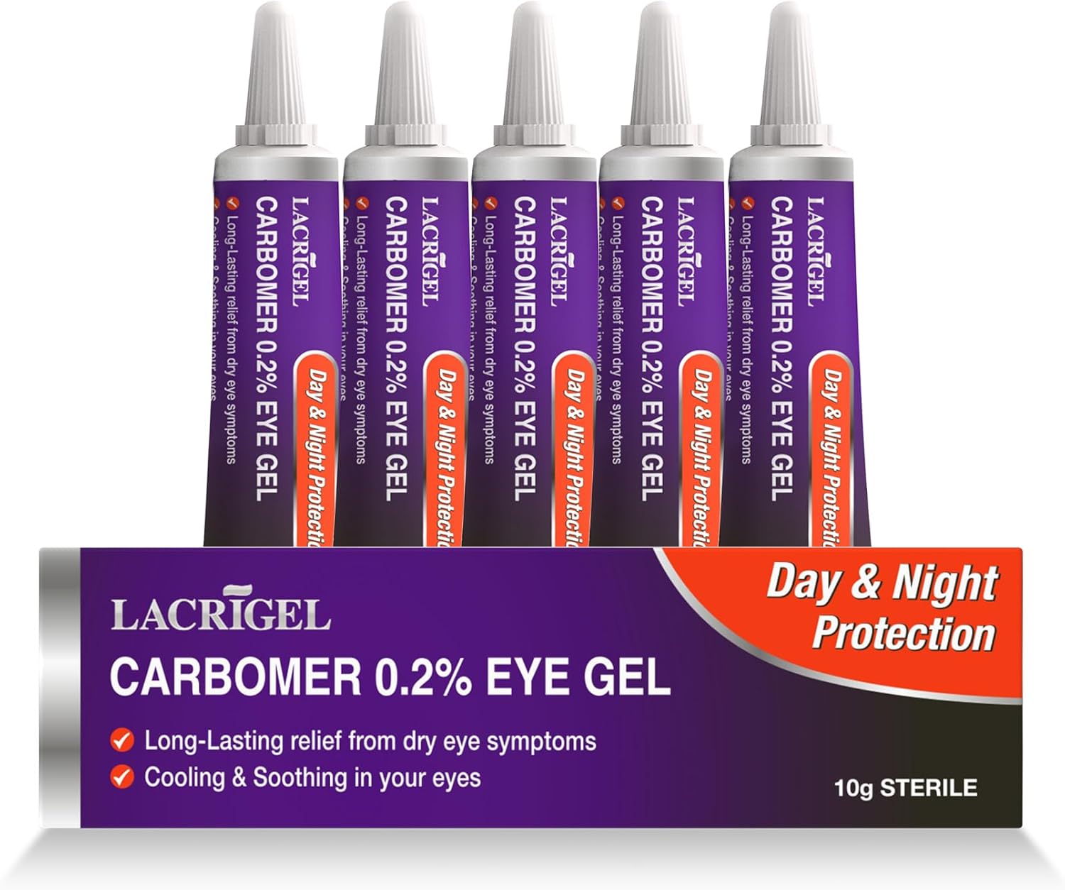 Lacrigel CARBOMER 0.2% - Eye Gel for Dry, Tired, and Red Eyes - Soothes Irritation, Reduces Soreness - 24x7 Day and Night Protection - Safe and Premium Formulation - Sterile Pack of 10g (Pack 5)