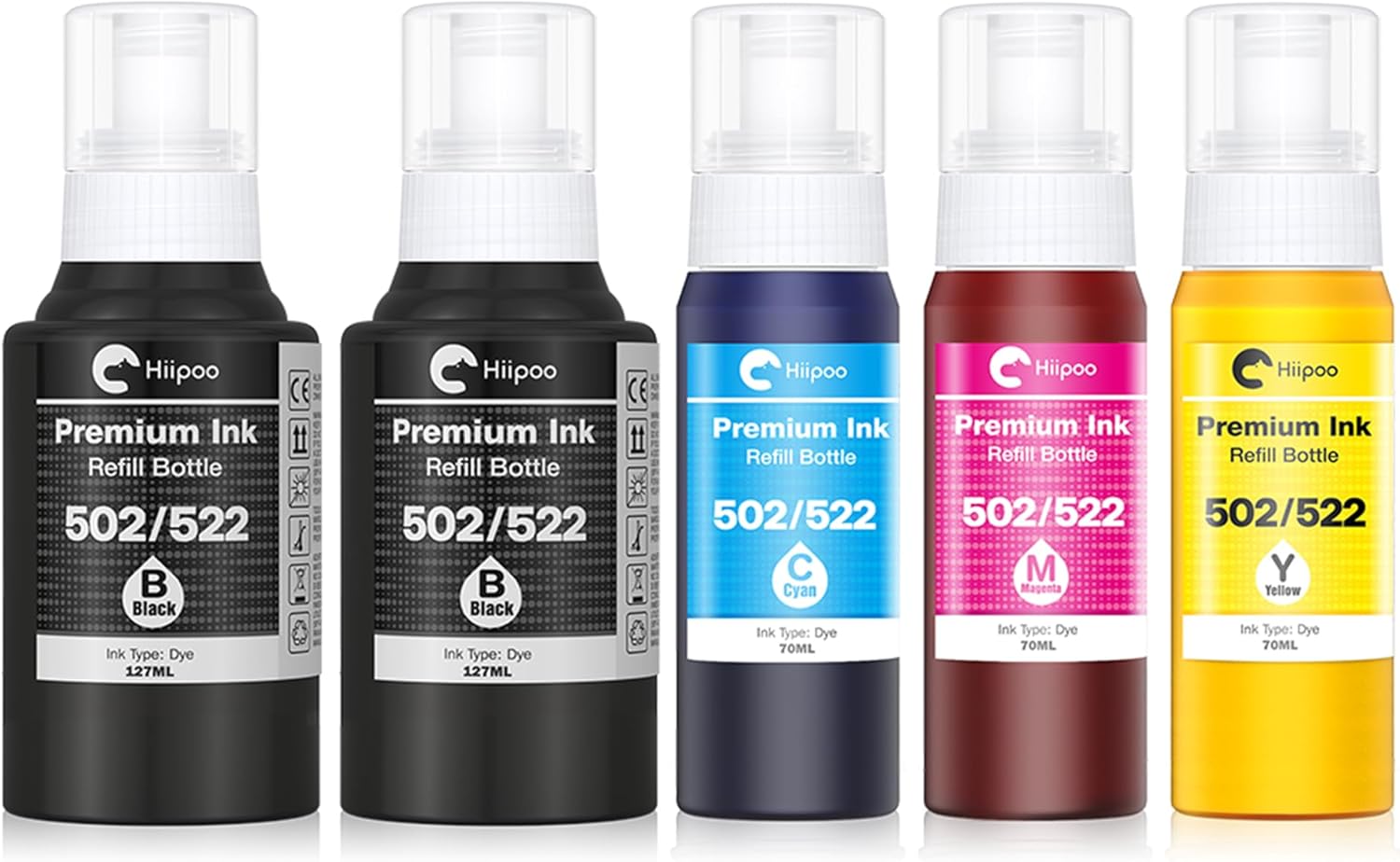 Hiipoo 502 522 Refill Ink Bottle Replacement for Epson 502 522 (Not for Sublimation) for ET-2750 ET2720 ET-2803 ET-2800 ET-3750 ET-4750 ET-3760 ET-4760 ET-2850 ET-4800 ET-3700 ET-15000 Printer