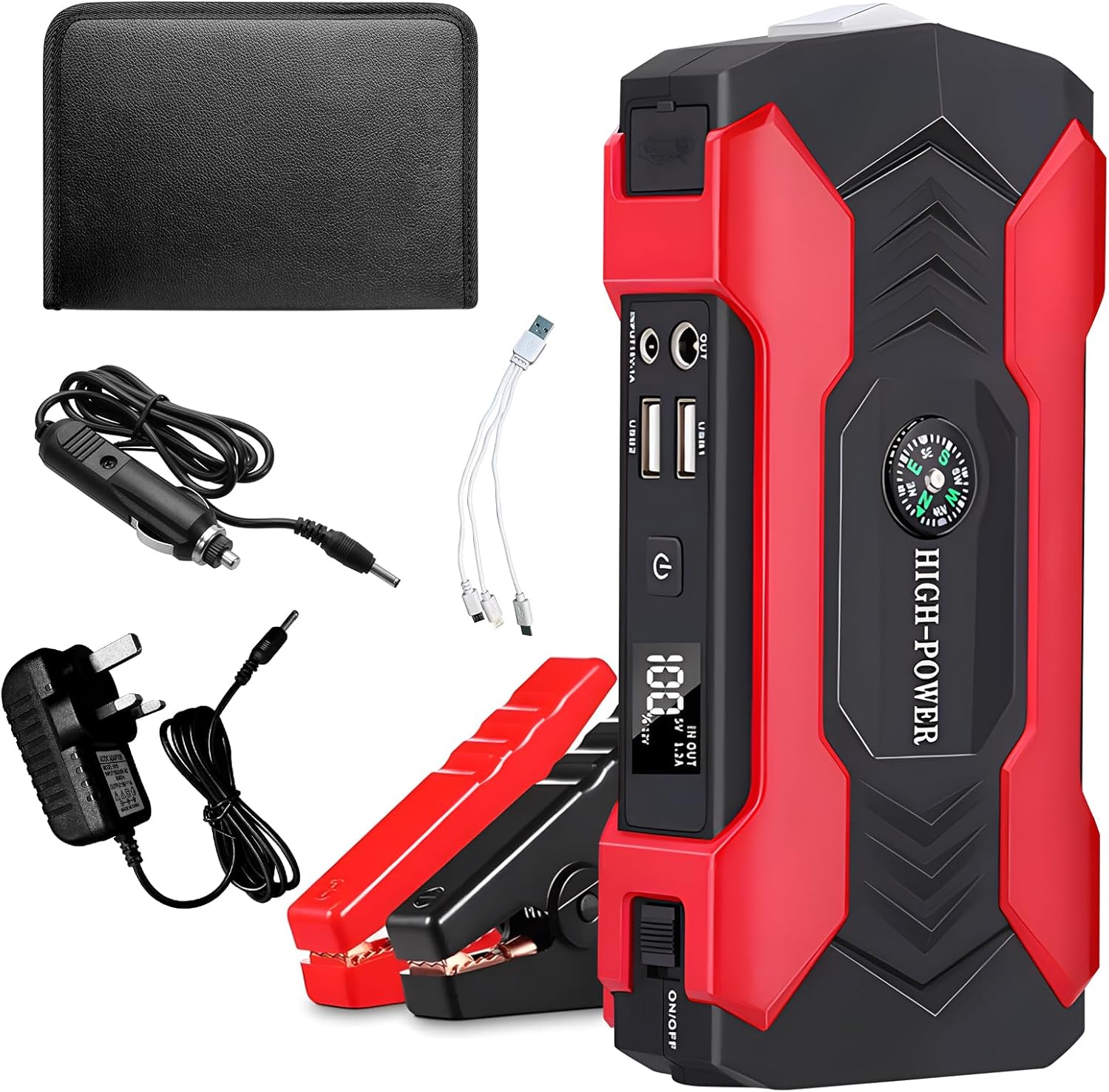 Car Jump Starter Power Pack (up to 6.0L Gas Or 4.0L Diesel), 1500A Peak Portable Car Battery Booster Jump Starter 12V Emergency Portable Battery Jump Starters with LED Flashlight & LED Display