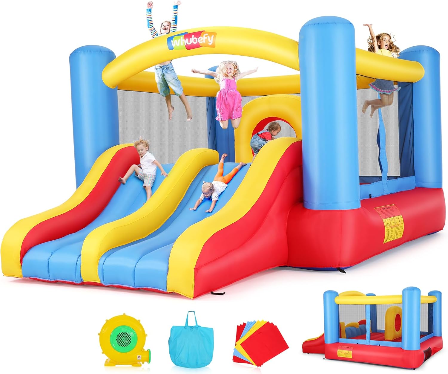 Whubefy Bounce House for Kids 3-10, 12.6FTx9FT Inflatable Bounce House with Blower for Big Kids 3-6 with Double Slide Obstacle, Indoor Outdoor Blow up Bouncy Castle Jump House for Family Backyard Fun