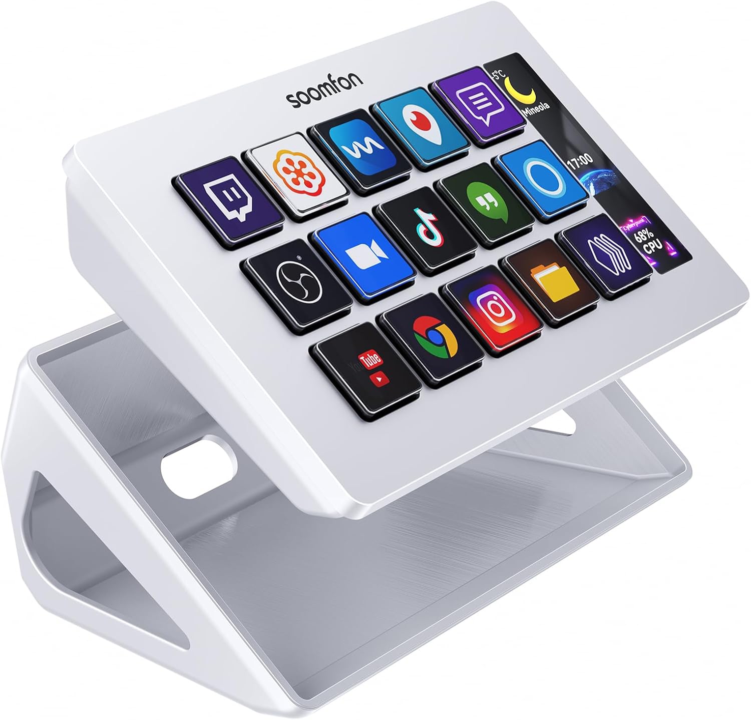 SOOMFON Stream Control Deck Studio Stream Controller with 15 Macro Keys & Dashboard, Customized LCD Buttons to Trigger Actions in OBS, YouTube, Perfect for Live Streaming Video Editing(White)
