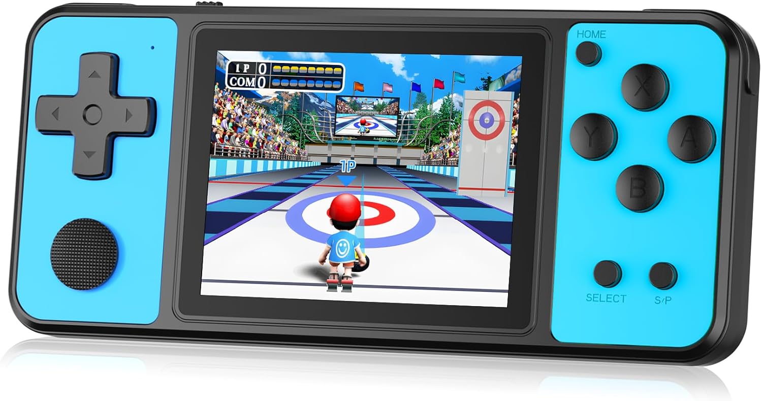 32 Bit Handheld Games for Kids Built-in 139 Video Games, 3.0" IPS Screen Rechargeable Travel Toys for Ages 4-13, Mini Electronic Gaming Player Xmas Birthday Gifts for Boys Girls (Blue)