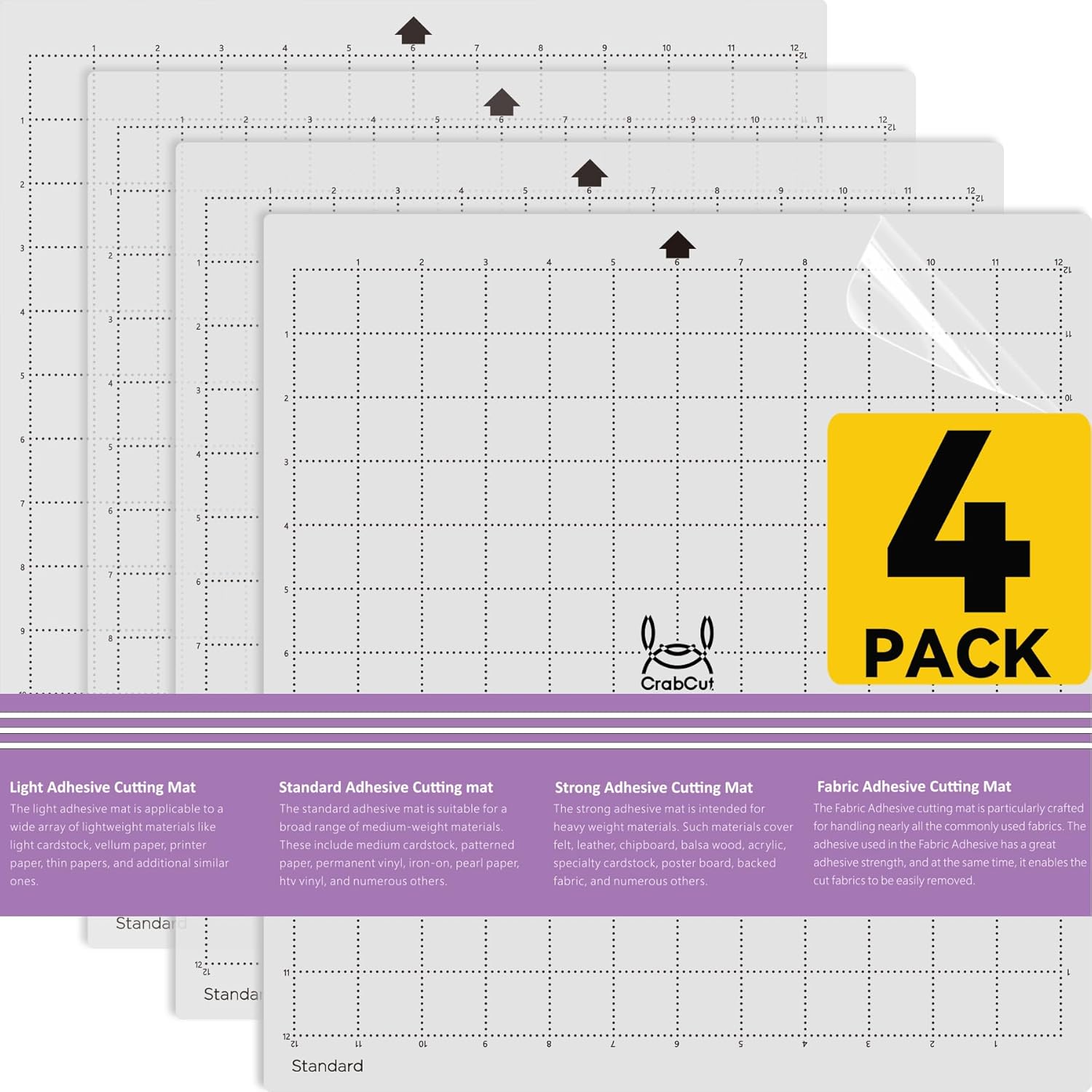 Cutting Mat for Silhouette Cameo 4/3/2/1 Cut Mat for Crafts, Quilting, Sewing, Scrapbooking (Standard Adhesive, 12"x12")