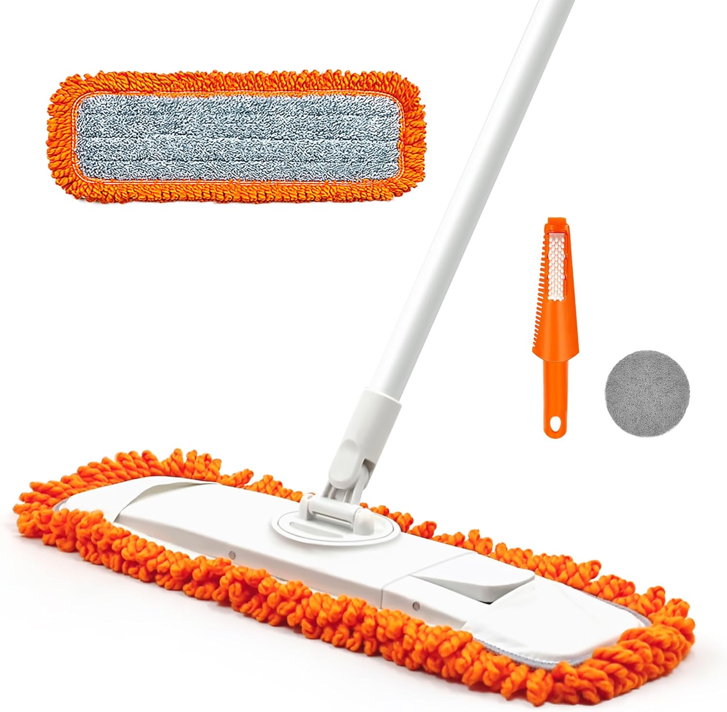 JEHONN Microfiber Floor Mops, Flat Dust Mop for Laminate Hard Wood Floor Vinyl Tile Wall, Wet Dry Mop for Kitchen Bathroom with Scouring Pad