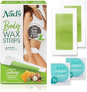 Nad's Body Wax Strips Hair Removal For Women At Home plus 4 Calming Oil Wipes, 24 Count