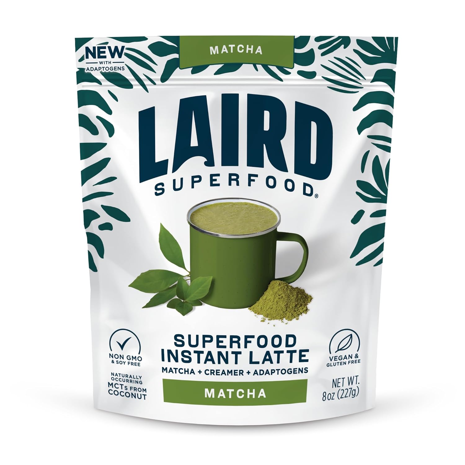 Laird Superfood Matcha Instant Latte with Adaptogens - Matcha Latte Green Tea Powder Packed with Antioxidants and Superfood Coconut Creamer - Gluten Free, Non-GMO, Vegan, 8 oz. Bag, Pack of 1
