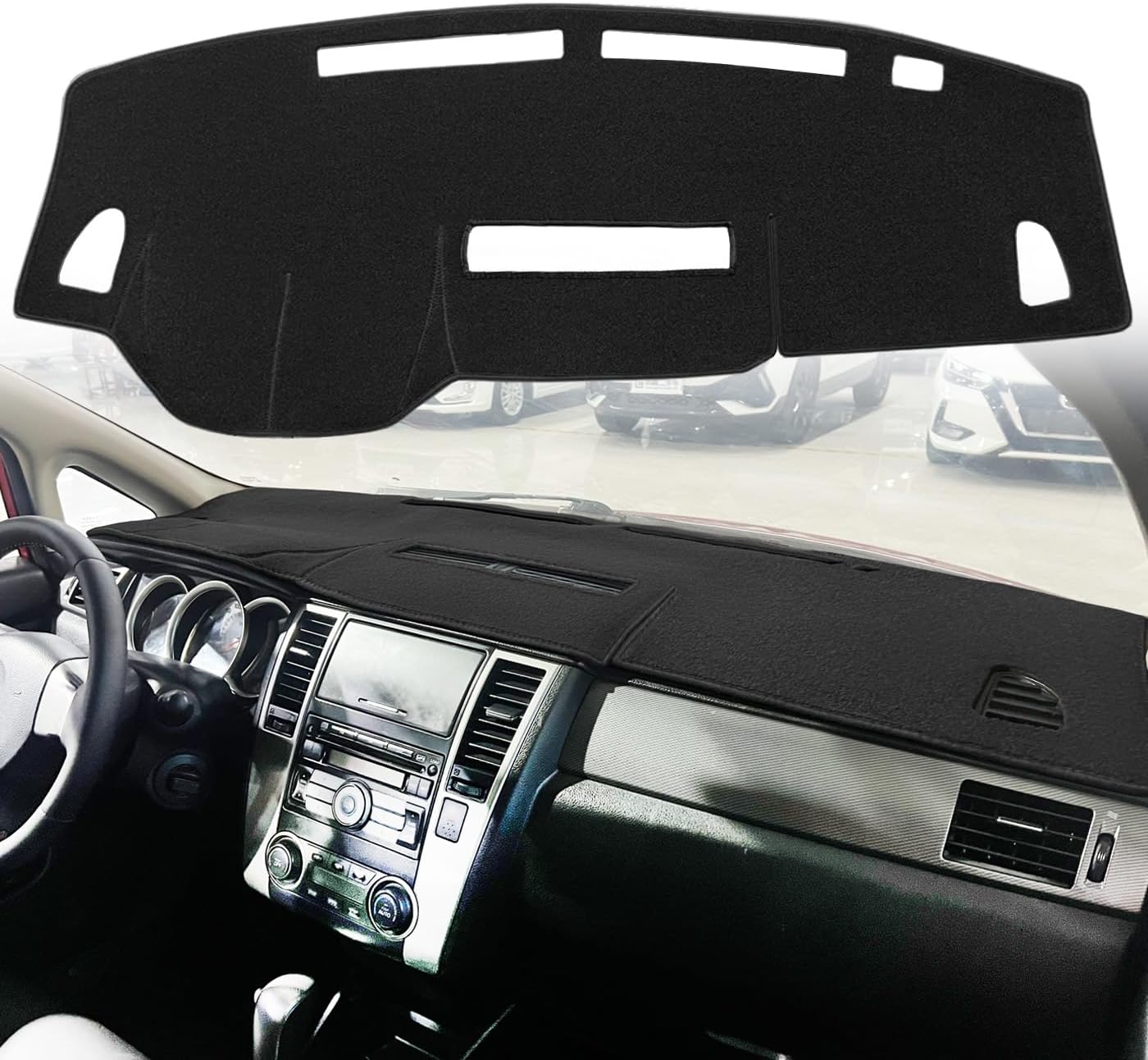 Dash Cover Mat Custom Fit for Nissan Versa, Dashboard Pad Carpet Protector (Black) K366