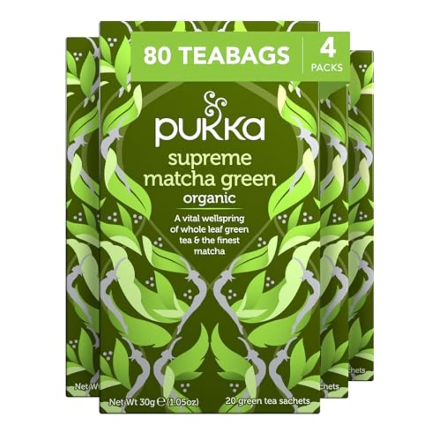 Pukka Supreme Matcha Green Organic Herbal Tea, Energizing Infusion With Matcha Powder, Ideal For Daily Vitality, Caffeine Free, 80 Total Tea Bags (20ct - Pack of 4)
