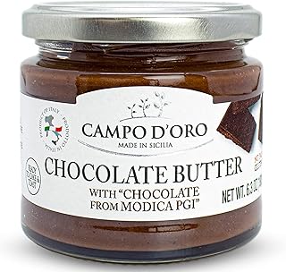 Premium Chocolate Spread, DOP Certified Modica Chocolate, Creamy, Buttery, No Palm Oil, from Sicily, Italy, 6.35oz, Campo D'Oro